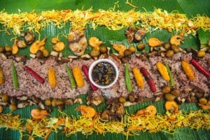 Food on banana leaf