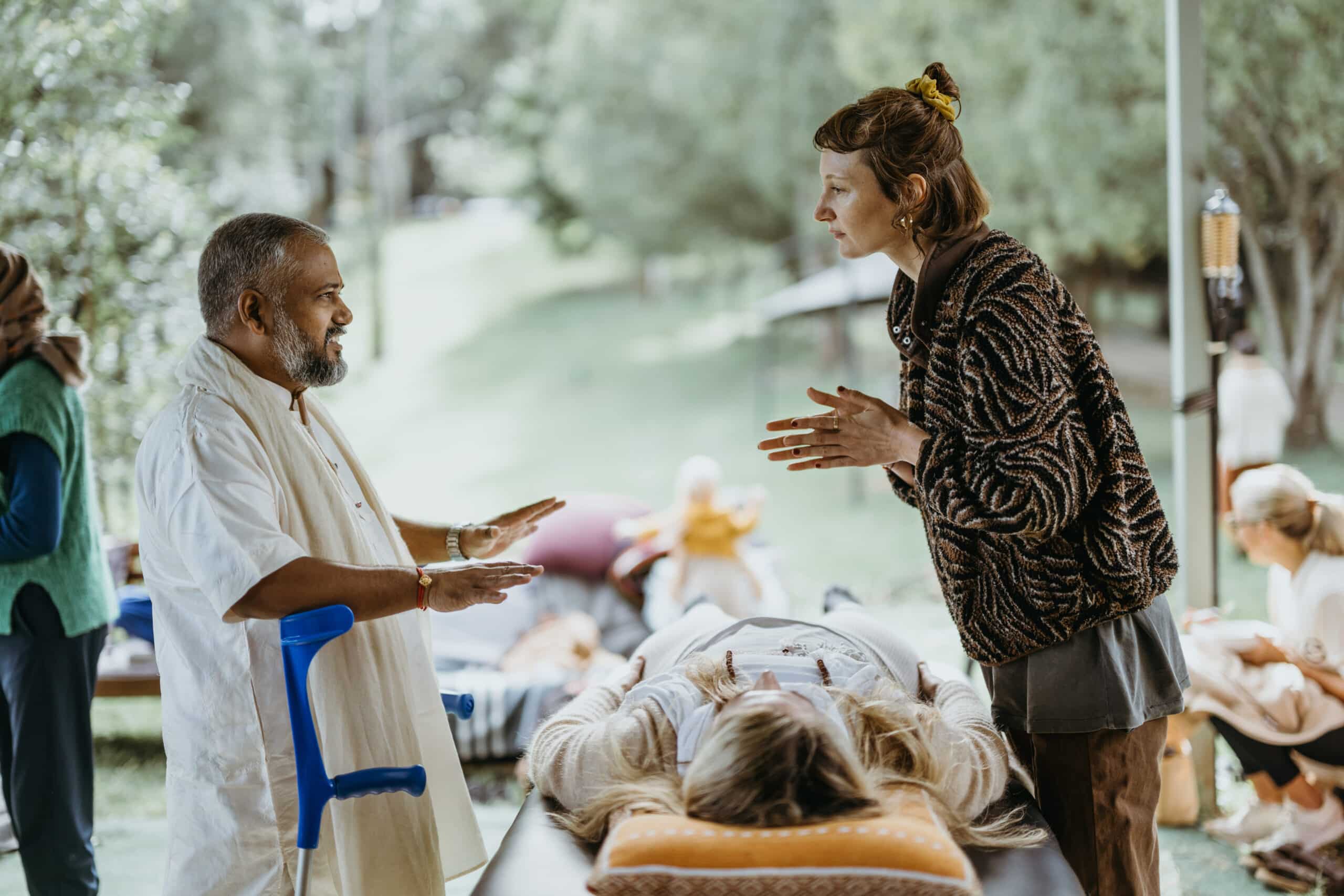 Vaidya Harsha Raju giving feedback to a student on their marma practice